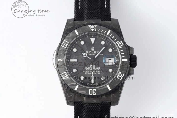 MiroTime 0210 AllSeason Submariner DIW Carbon VSF 1:1 Best Edition Black White Dial on Black Nylon Strap VS 2165